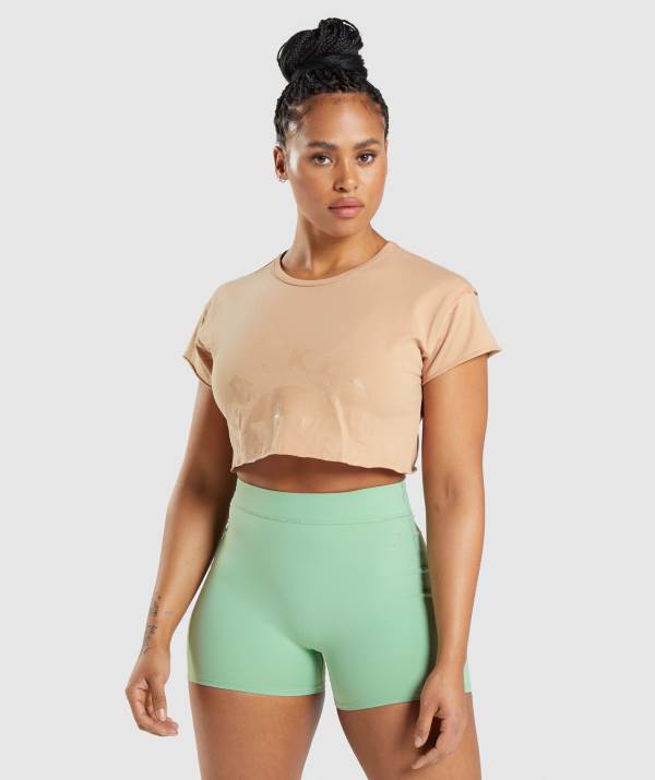 Damske Crop Top Gymshark KK Fit Raw Hnede | QM4891502